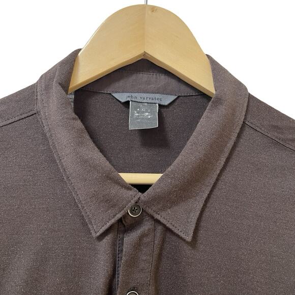 John Varvatos Mens Knit Silk Cotton Button Up Shirt Size XL Brown Quiet Luxury - Picture 2 of 8
